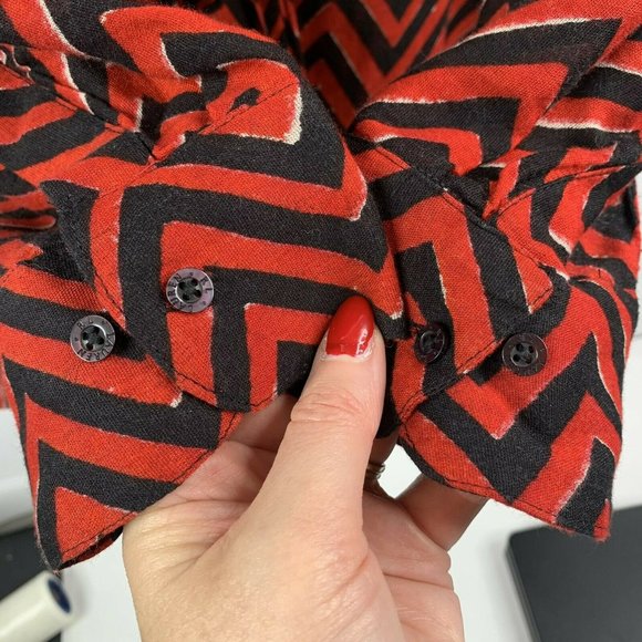 Ralph Lauren Red Black Chevron Cotton Blend Roll Tab Drawstring Tunic Top Sz 2X - Picture 4 of 10